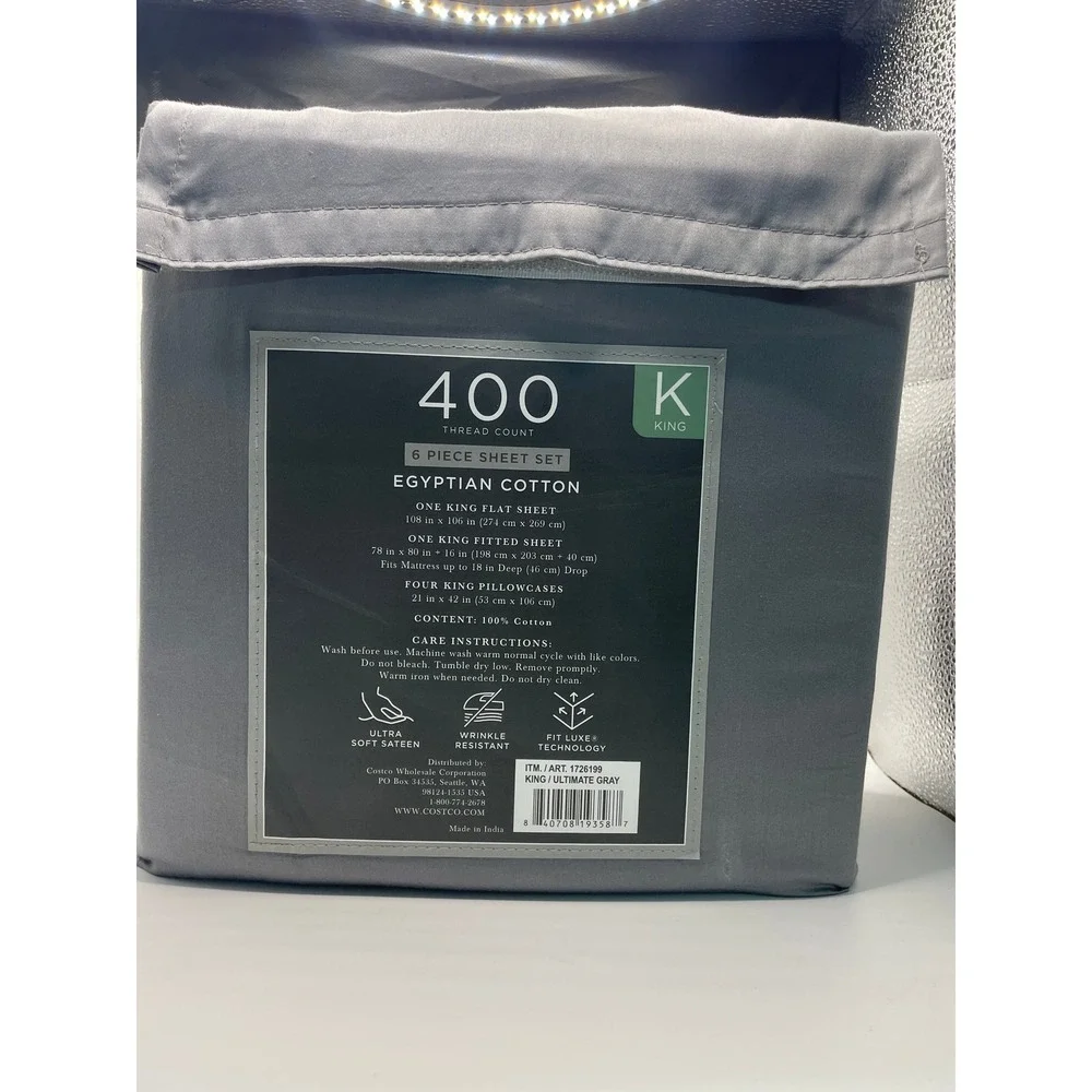 Hotel Signature Sateen 6 Piece Sheet Set KING Gray NEW 400 TC Egyptian Cotton